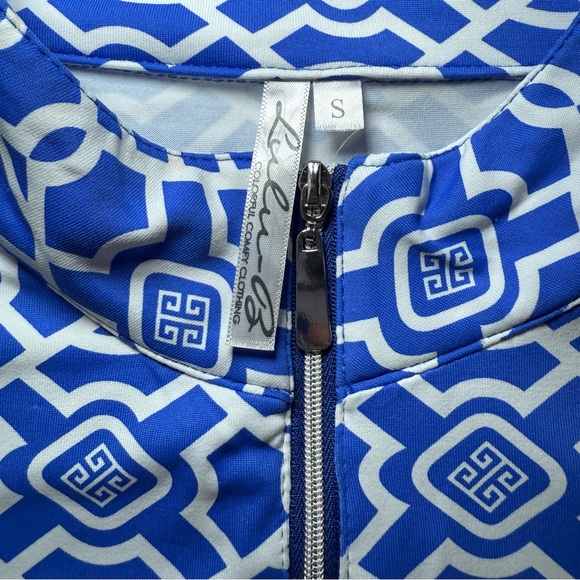 Lulu-B Top Tennis Pickleball Beach Golf Women Size Small Blue Geometric 1/4 Zip - Picture 3 of 8